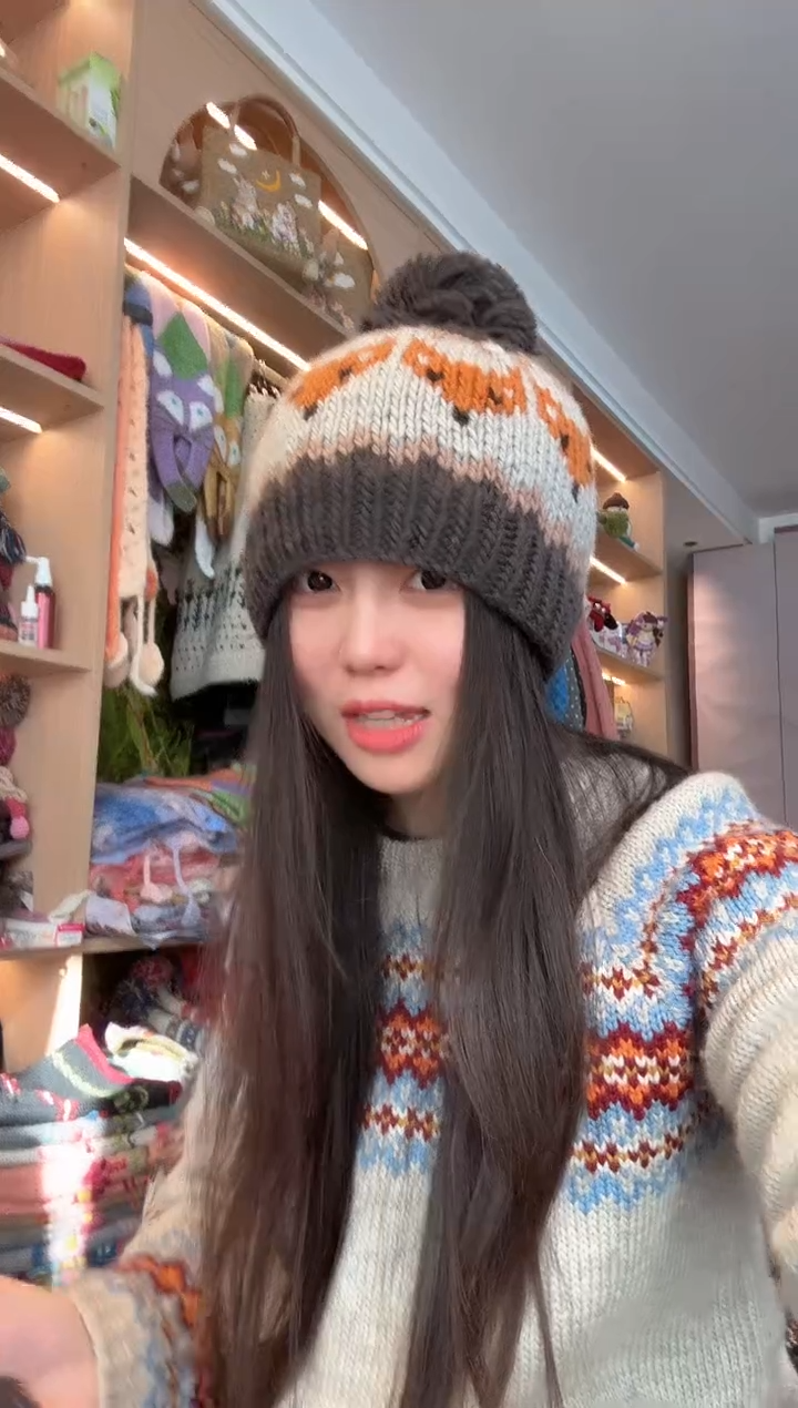 羊毛美利奴 灰蓝狐狸帽