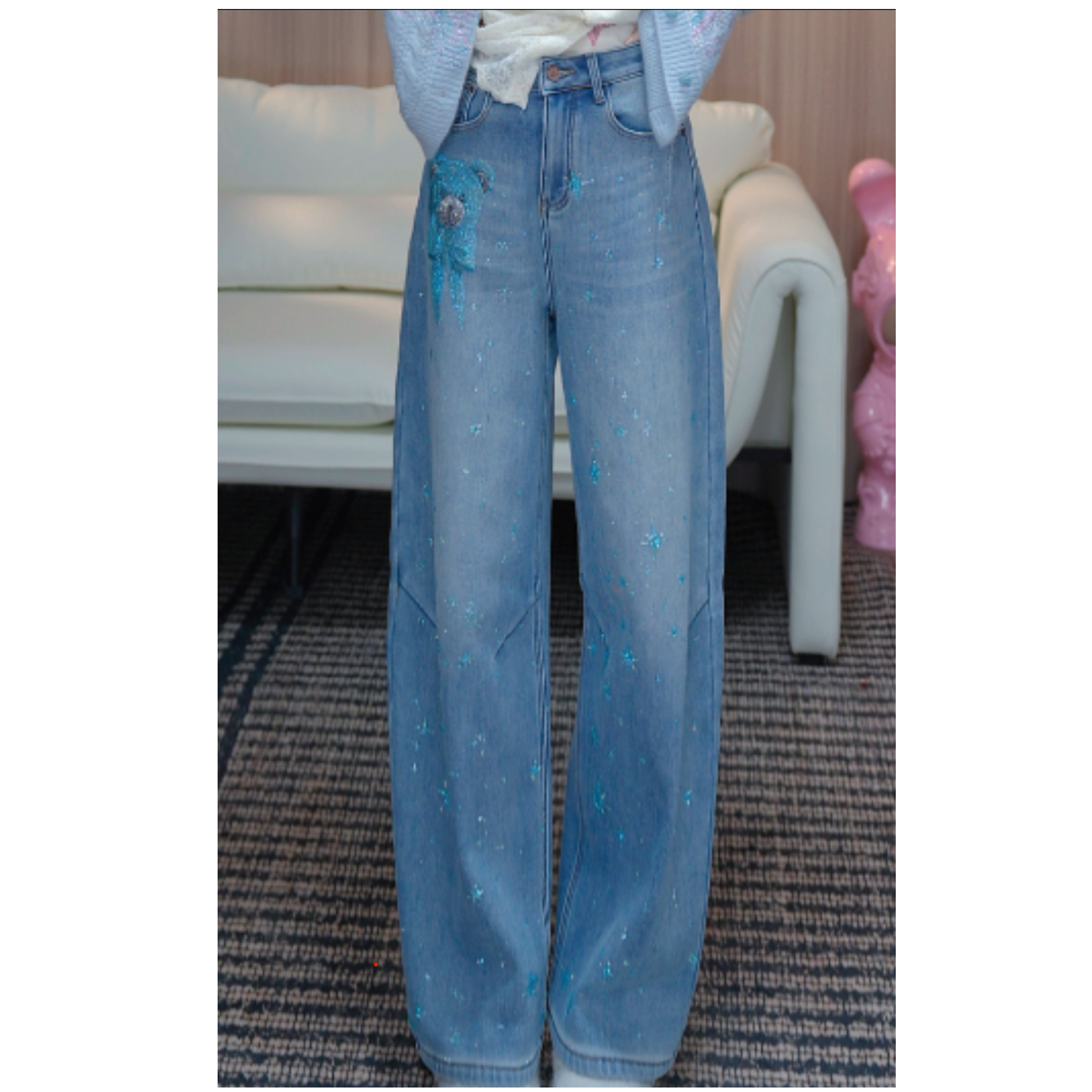 TCH【弯刀牛仔】冬款百搭时尚烫钻休闲女装弯刀牛仔裤T75D20E1180