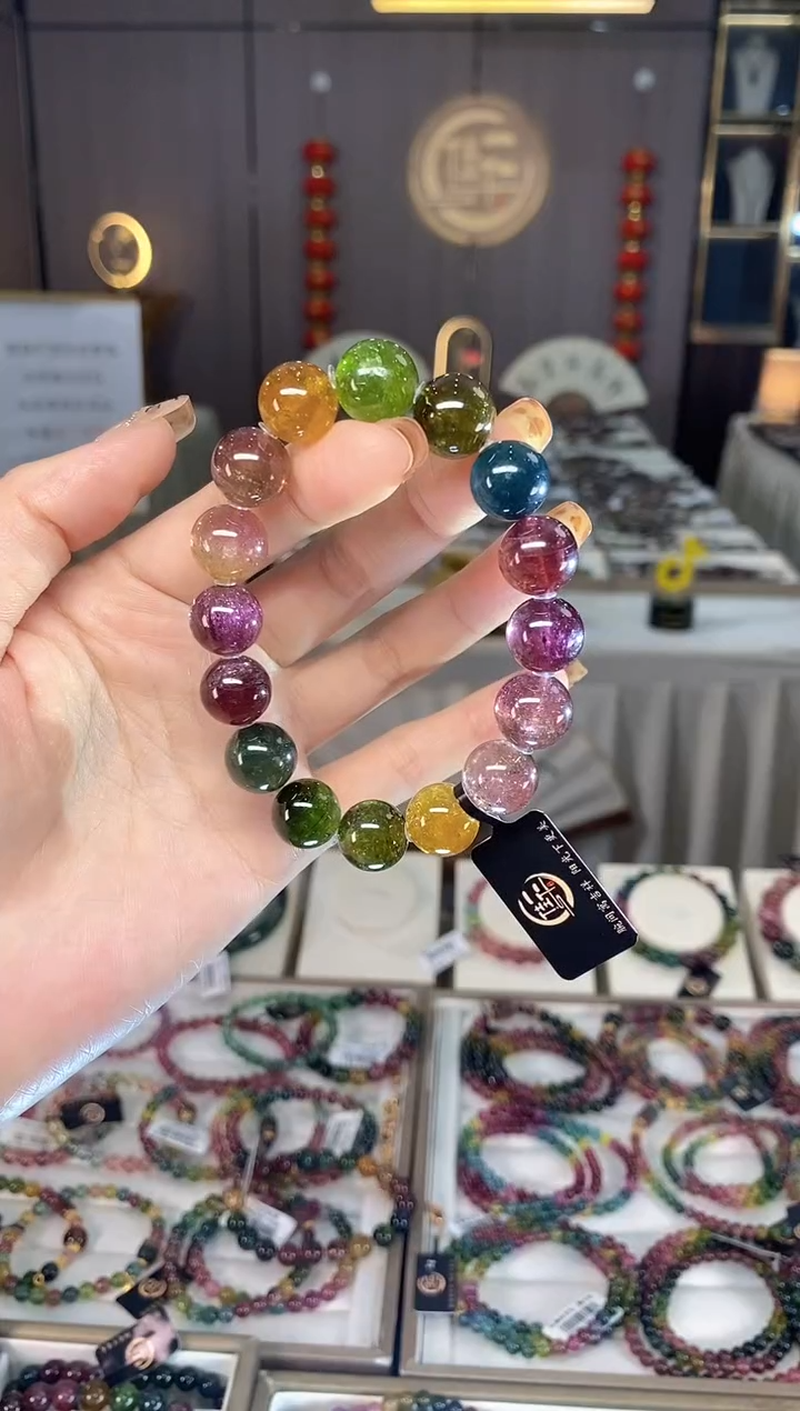 未镶嵌老矿碧玺色标彩虹单圈手串8mm+碧玺dan多样性发货一条