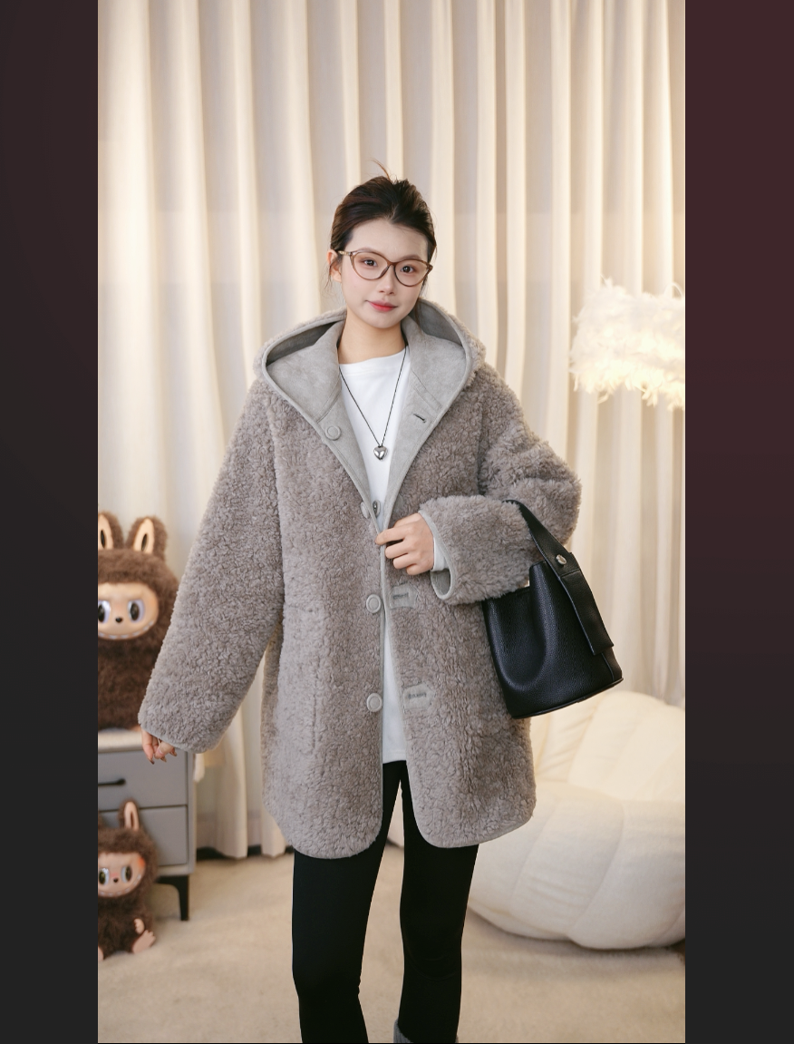欣儿专属中长款连帽双面加长澳洲全羊毛女装外套时尚百搭