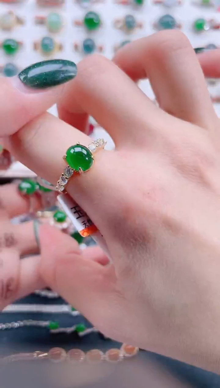 银S925镶嵌戒指翡翠天然翡翠