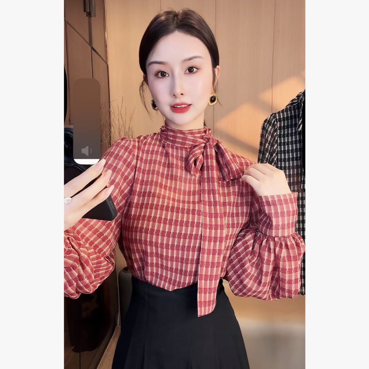 刘欣服饰 2025新款秋装格子系网红长袖气质复古小众时尚上衣1035