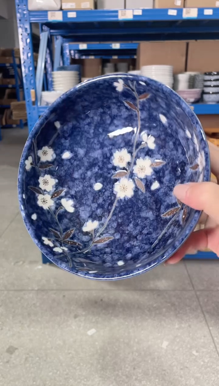 陶瓷蓝雪白樱【1支】6.8英寸中圆钵