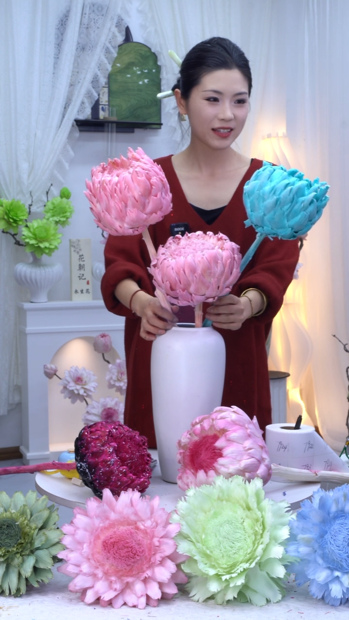 永生洋蓟樱花粉2头+蒂芙尼蓝【花心短】7904