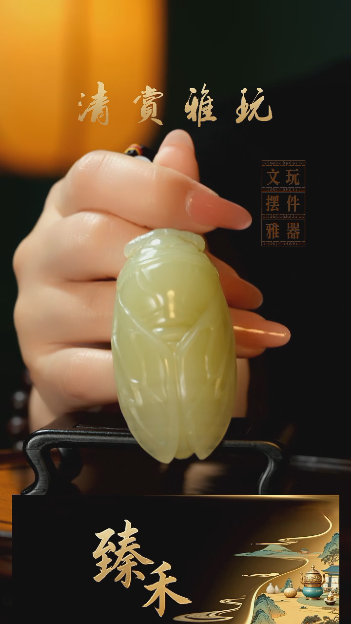 玉《一鸣惊人金禅》玉石手把件