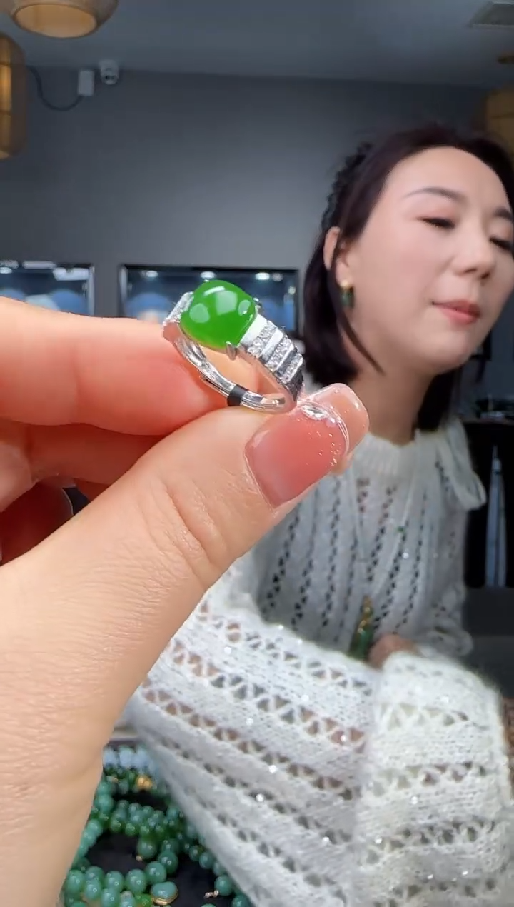 银S925镶嵌戒指和田玉1