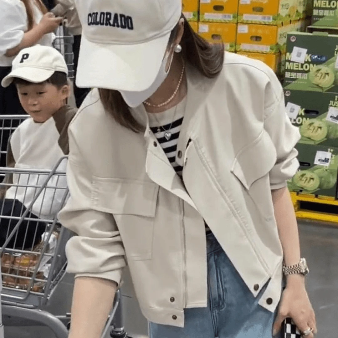 休闲时尚外套女 宽松显瘦 复古机车服