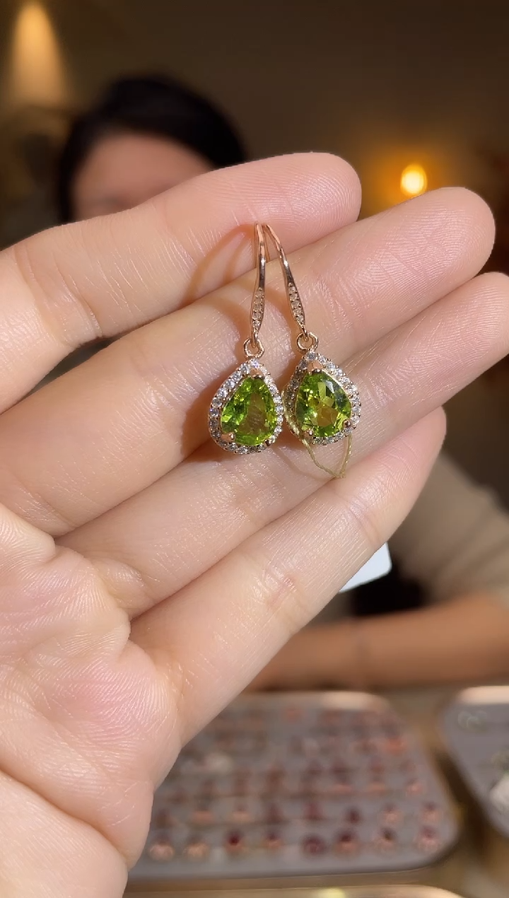 银S925镶嵌耳饰橄榄石耳饰