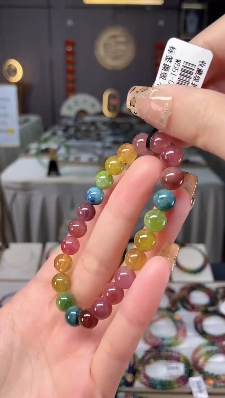 未镶嵌老矿碧玺色标彩虹单圈手串8mm+碧玺dan多样性发货一条