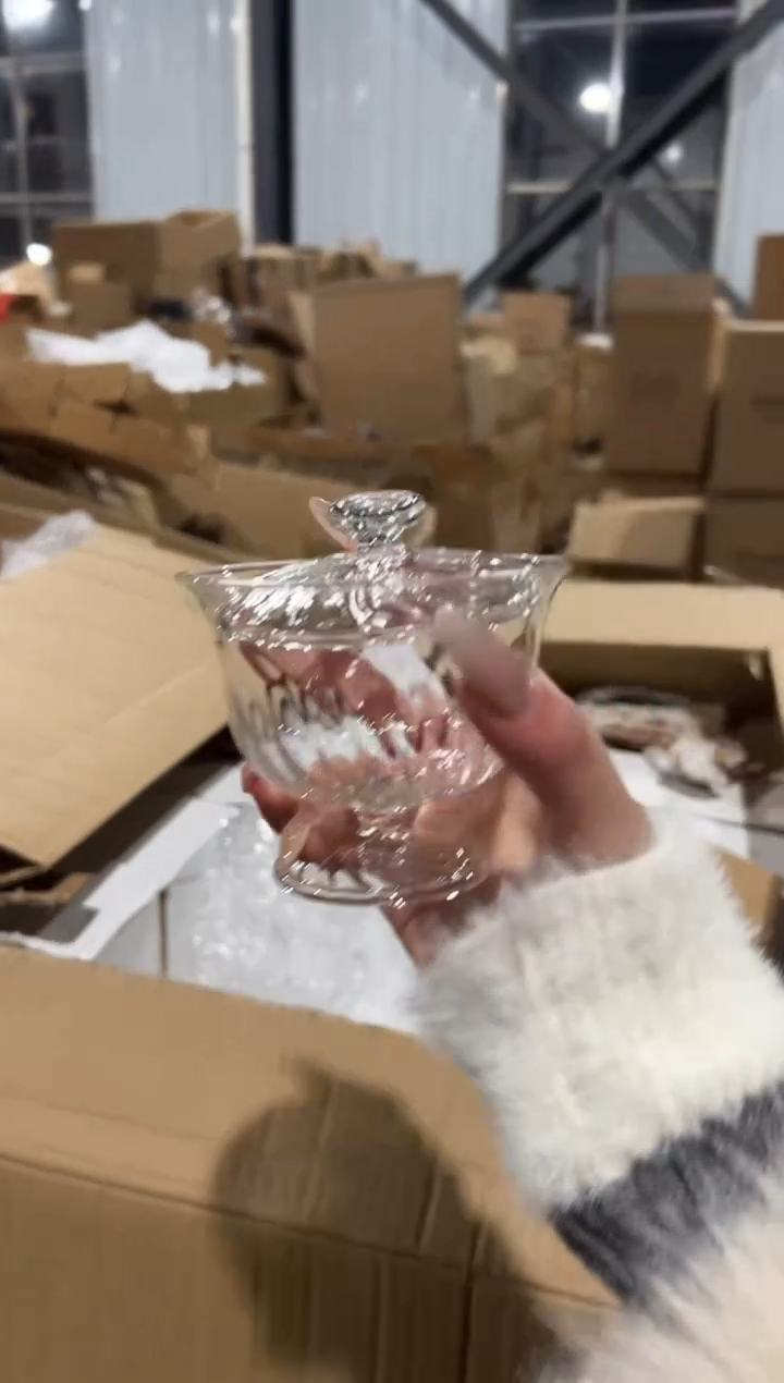 高足条纹透明盖碗111111