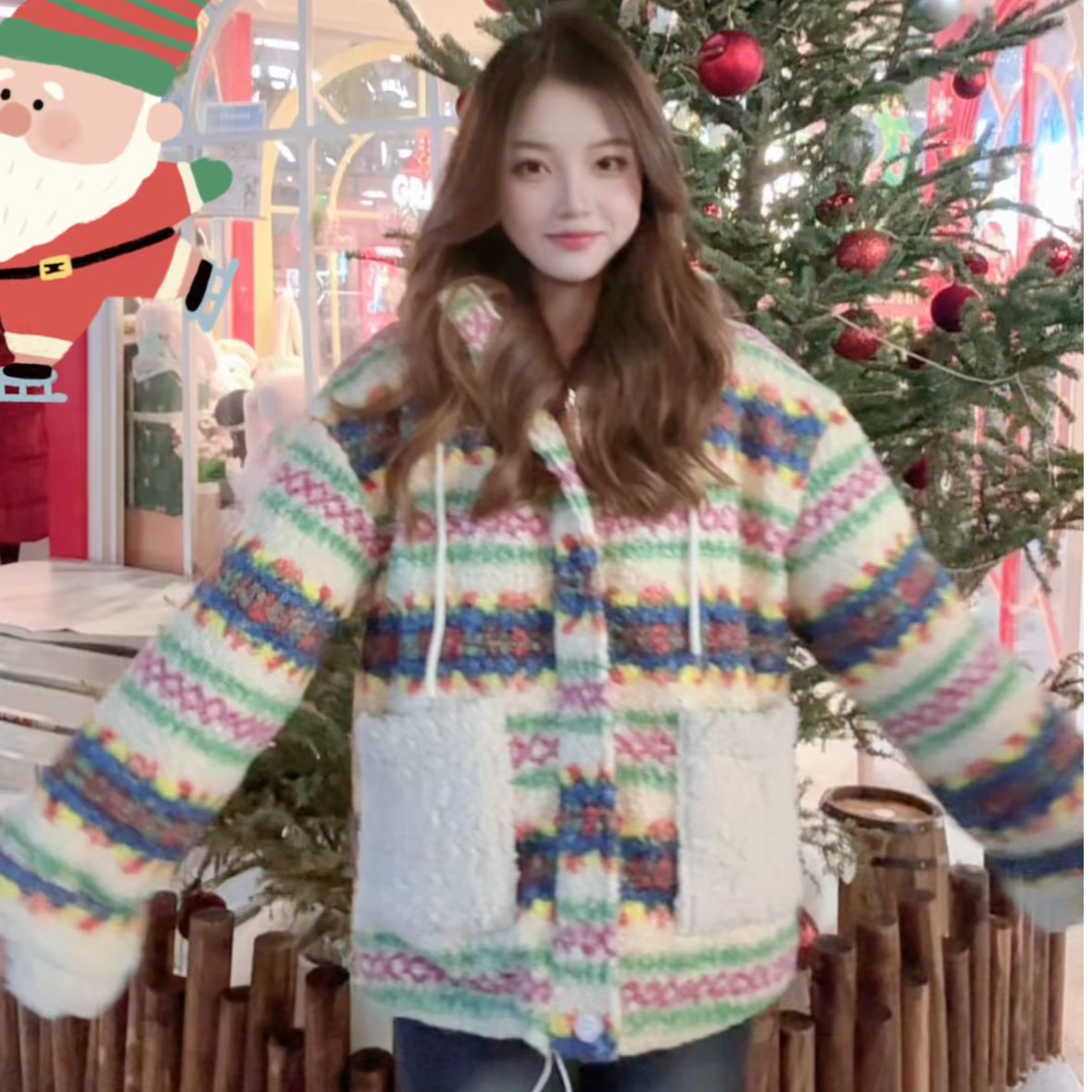 可爱风意式拉链连帽长袖女短外套套头宽松慵懒风外套