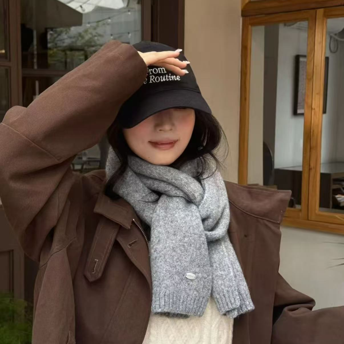 纯色不掉色通用韩版女保暖围巾围脖灰色情侣披肩