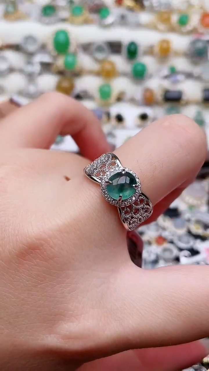 银S925镶嵌戒指翡翠107