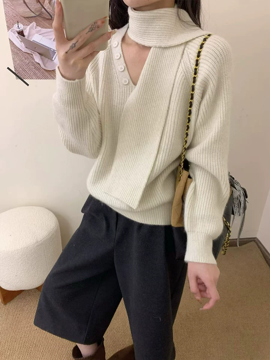 60367珍珍家 秋冬款气质针织围脖V领百搭打底毛衣