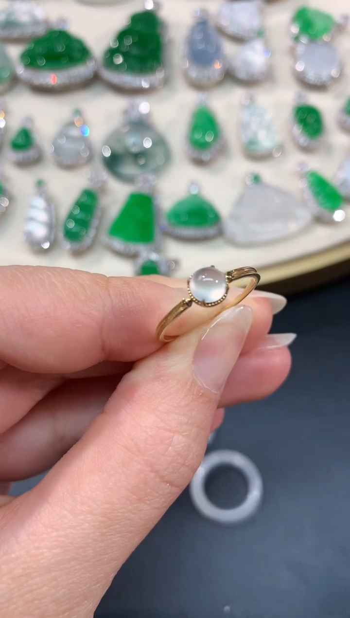 【闪购商品】翡翠戒指18K金镶嵌戒指A198|1380