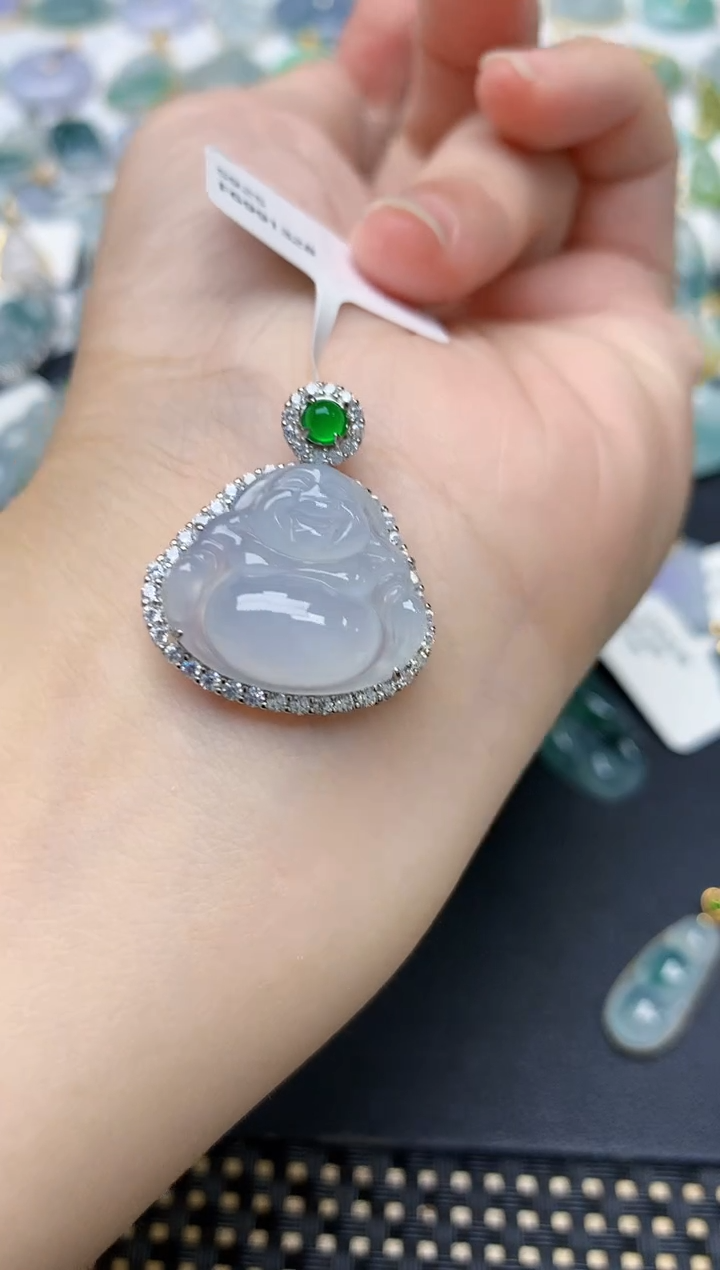翡翠银S925镶嵌颈饰天然缅甸A货翡翠