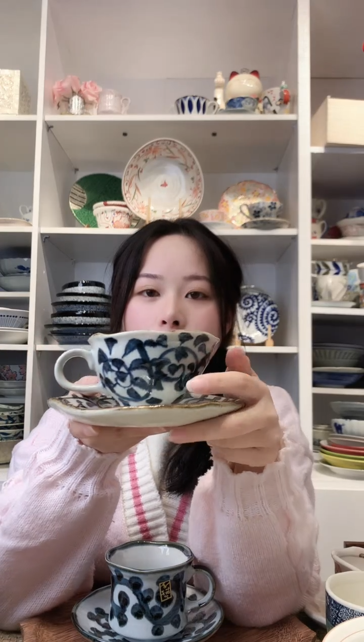 陶瓷粗陶章鱼唐草咖啡杯碟