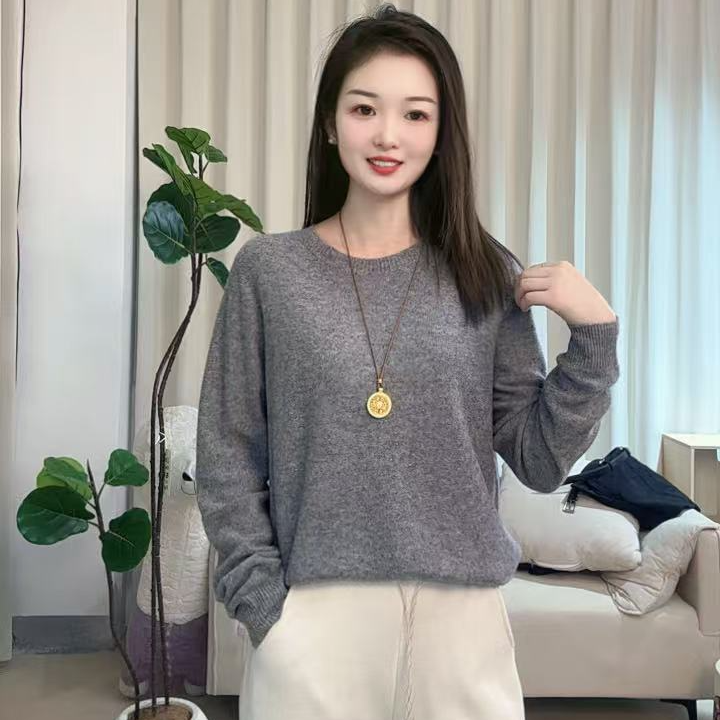 100绵羊毛无缝一线成衣圆领金豆纱针织上衣女生打底衫6607