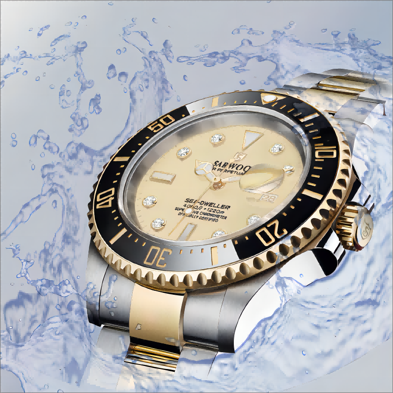 SARWOO/商沃轻奢间金水鬼全自动机械表男防水国产腕表高端金色表