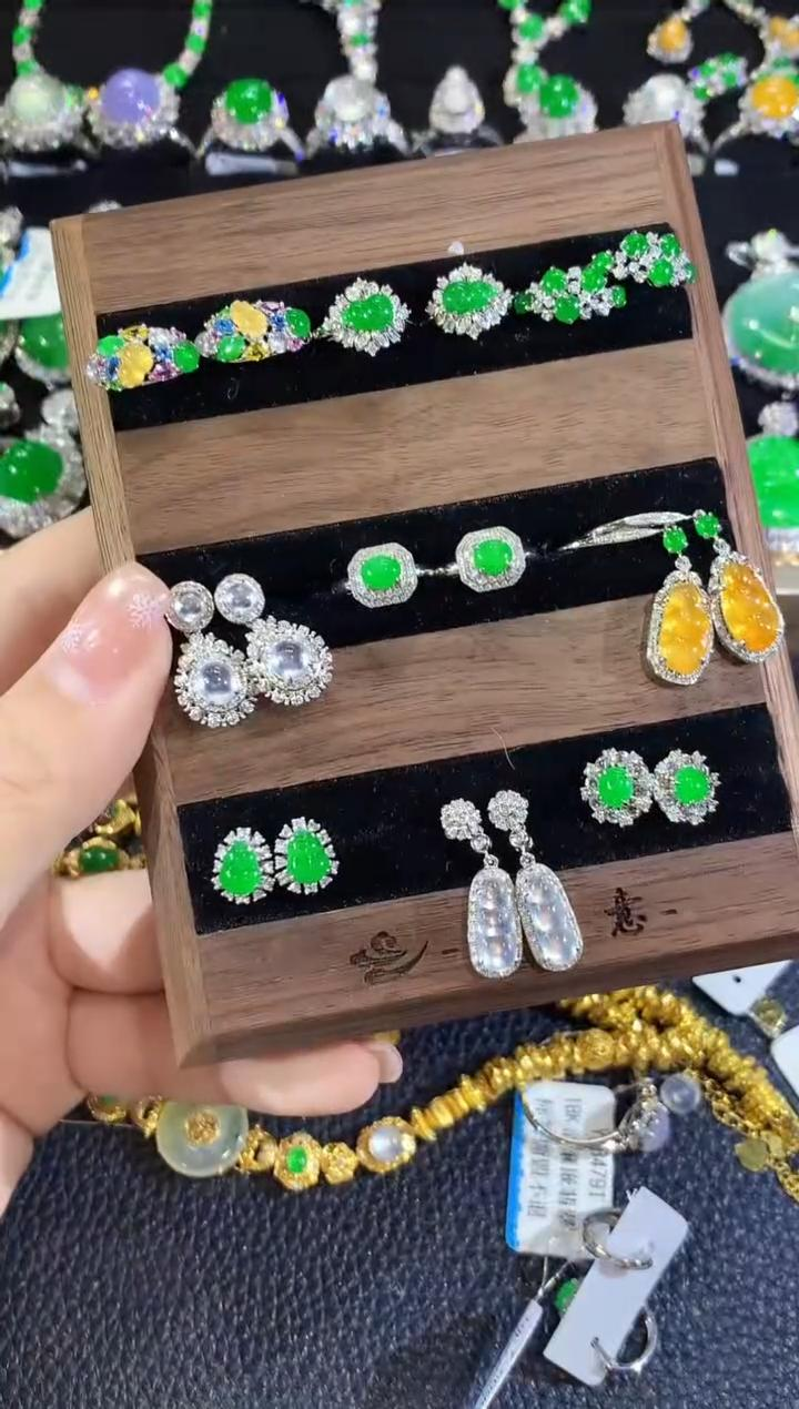 【云中意彩虹盘】18K金翡翠耳饰 彩虹盘-多样性发货一件-wsn-8