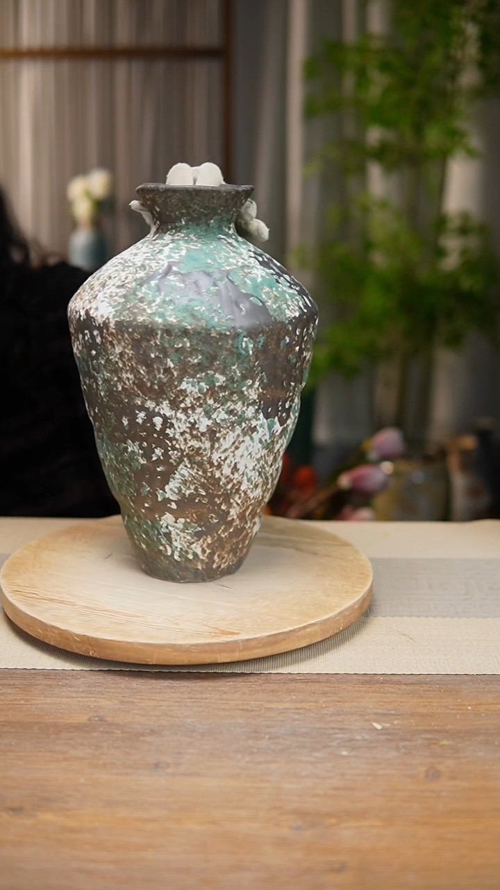 【闪购商品】陶瓷 花器涂鸦绿高脚