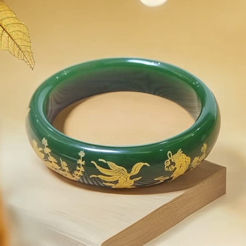 【甄选】天然和田碧玉菠菜绿金玉满堂高端手镯-挂车链接勿拍