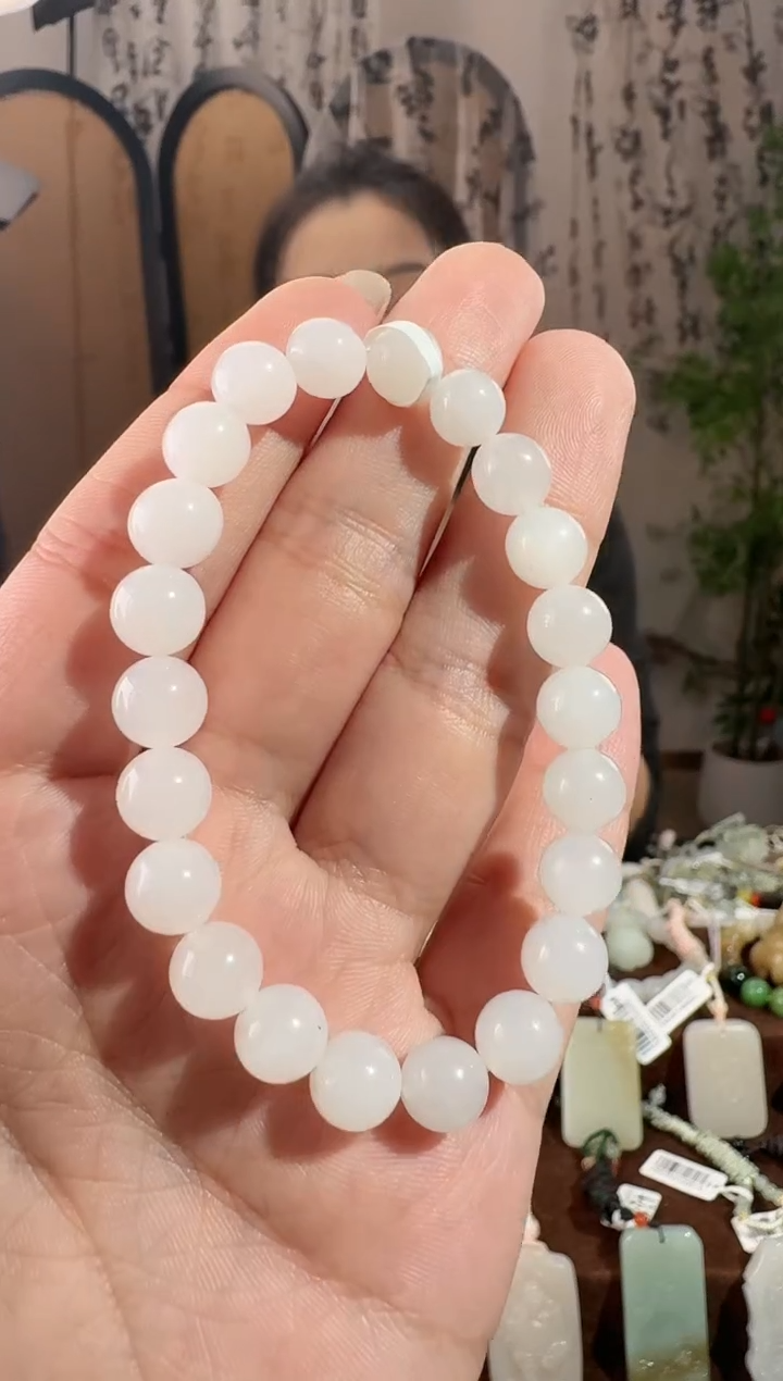 未镶嵌手串和田玉白玉手串 8mm