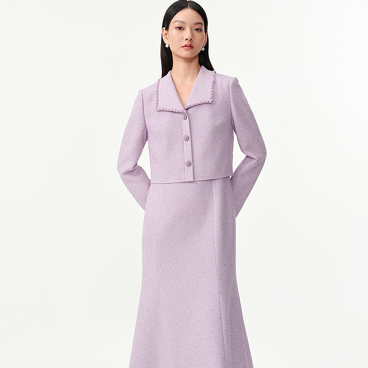 珂莱蒂尔法式宫廷名媛假两件珠片绣修身鱼尾花呢连衣裙KF13051S2