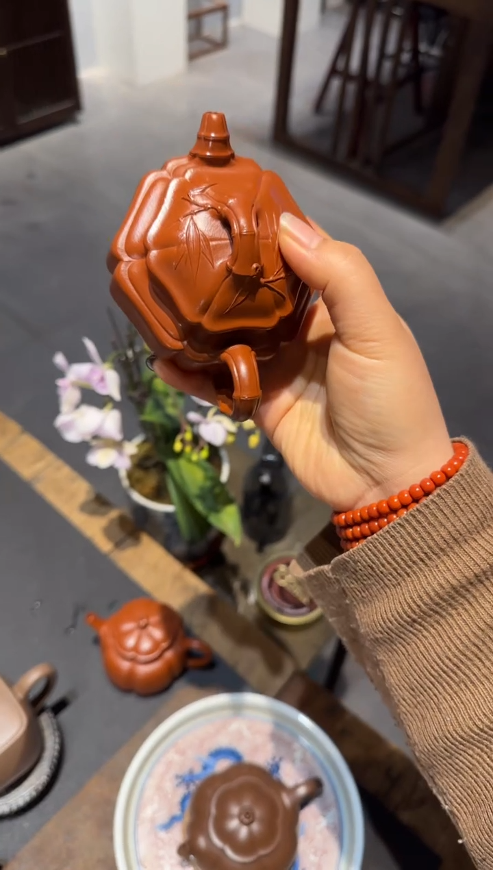 【闪购商品】紫砂茶壶六方海棠双线竹鼓