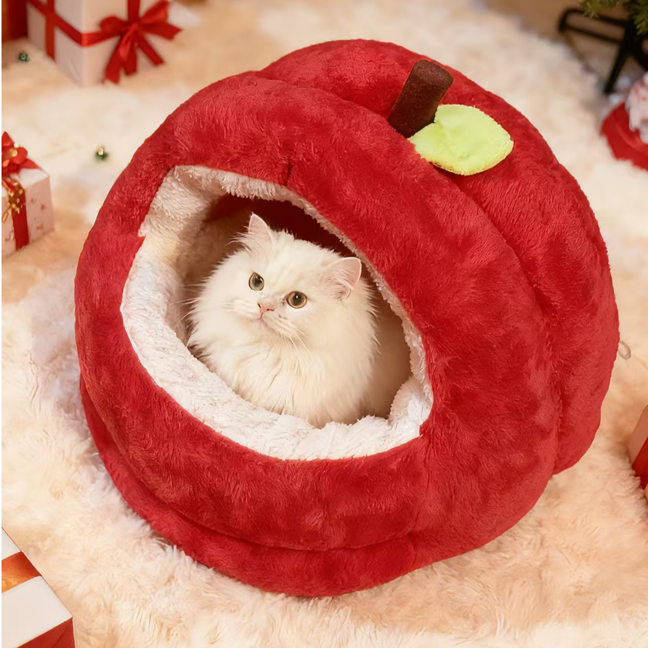 苹果猫窝狗窝冬季保暖半封闭安全感猫咪睡窝大尺寸