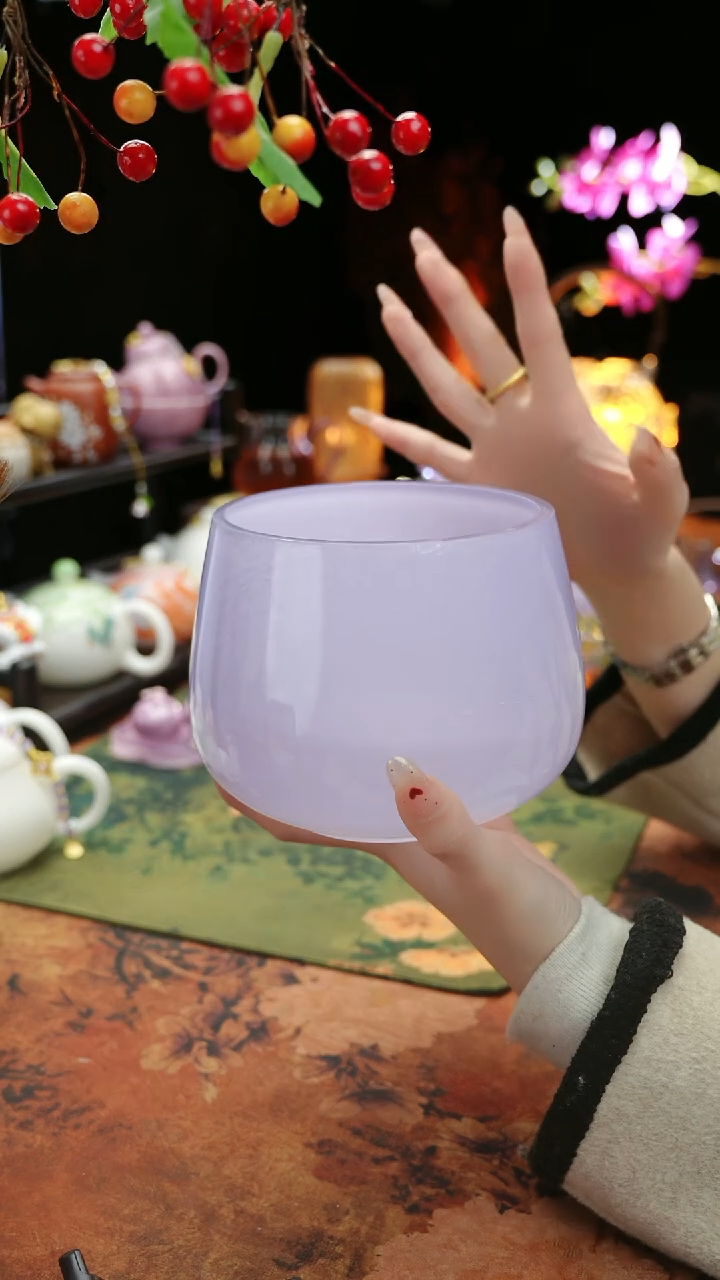 【闪购商品】紫色水晶玻璃茶渣缸建水