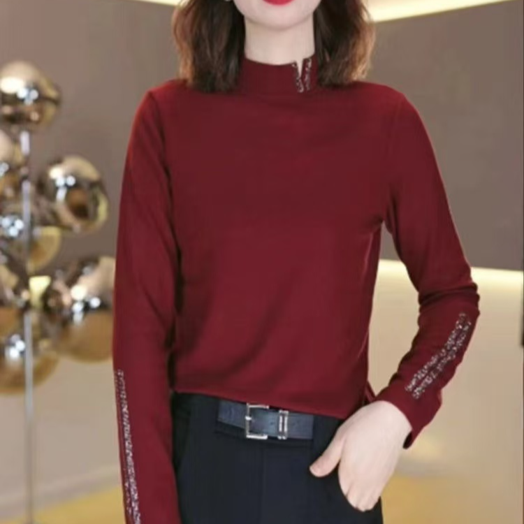 秋冬新款半高领双面绒打底衫修身显瘦百搭T恤休闲洋气减龄上衣女