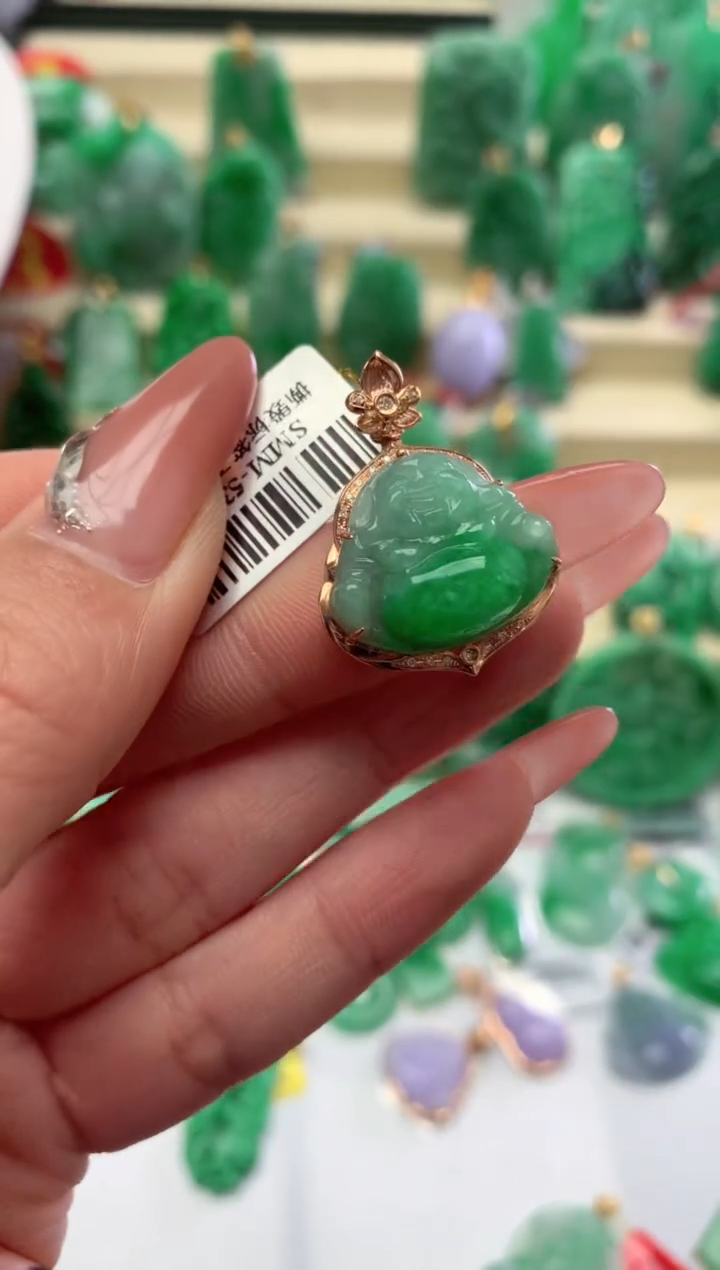 【闪购商品】翡翠颈饰18K金镶嵌挂件