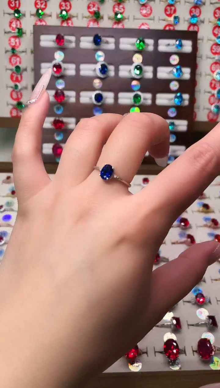 戒指蓝宝石银S925镶嵌5*7 银托