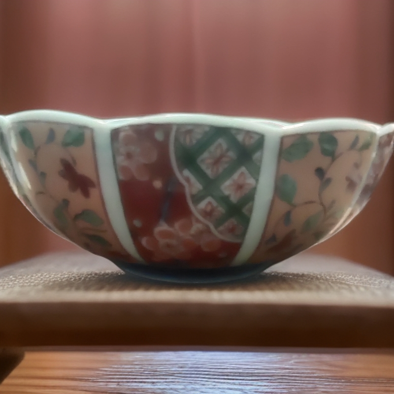 海外舶来伊万里风内绘青花花口陶瓷钵创意