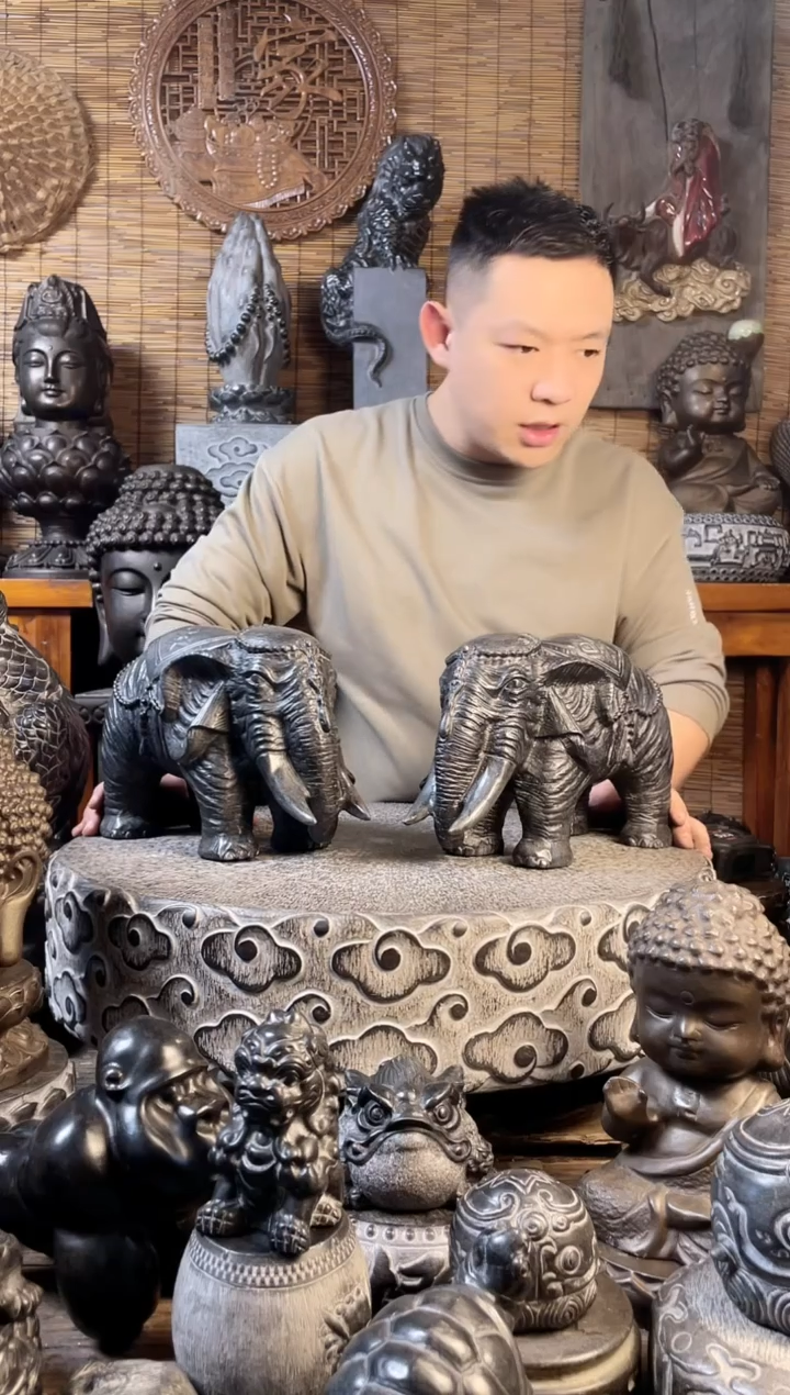 【闪购商品】33仿生态大象一对天然青石雕刻