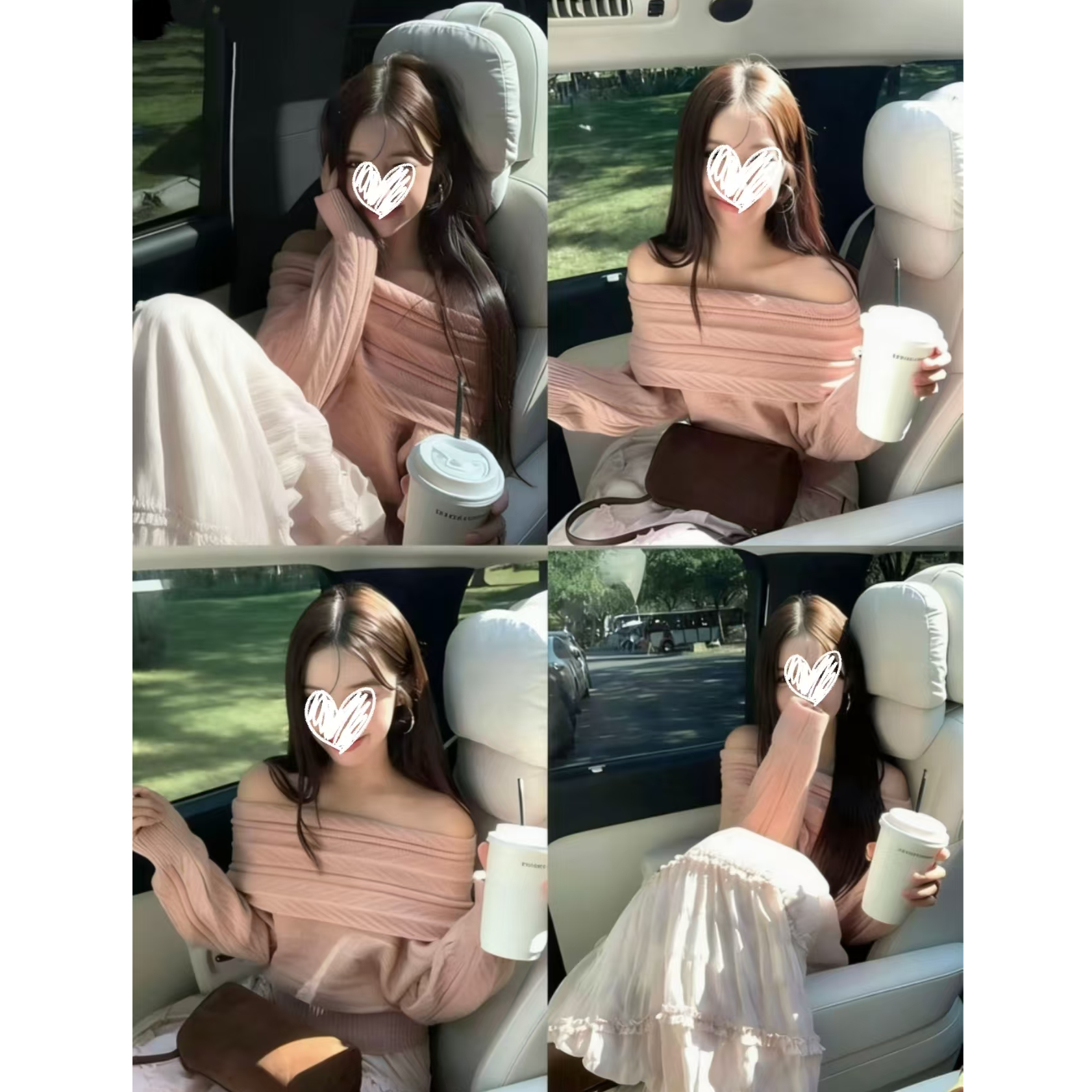 一字肩毛衣冬季女设计感露肩上衣+甜美少女花边半身裙D1129