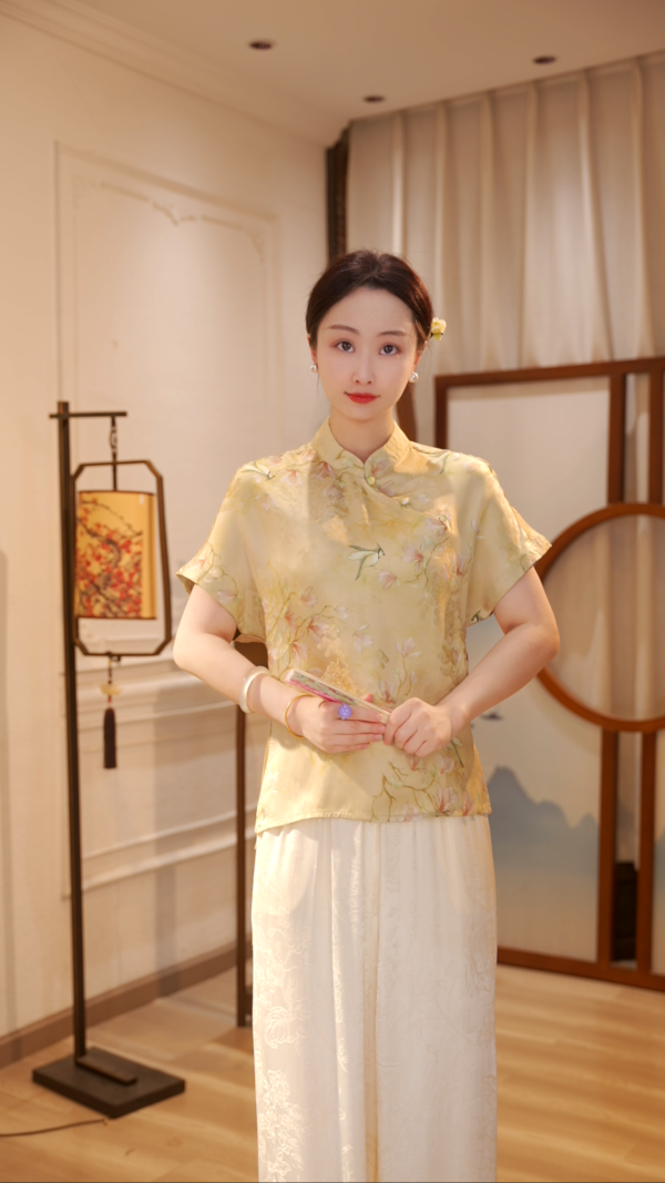 玉盏凝春｜新中式国风时尚百搭重磅浮光锦上衣旗袍小衫-5367小文