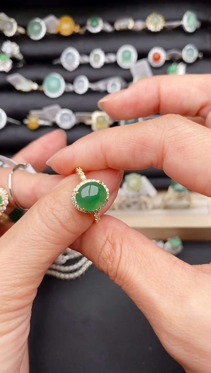 【闪购商品】翡翠戒指银S925镶嵌缅甸天然A货翡翠444   10-