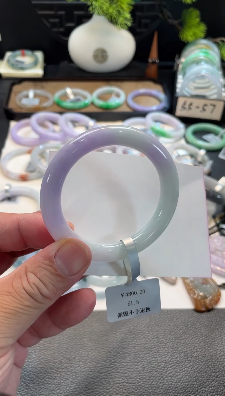 未镶嵌手镯翡翠113号 51圆条 有纹