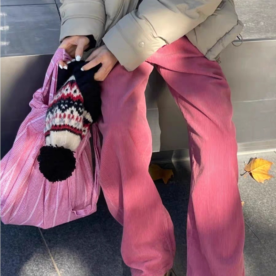 030粉色休闲直筒裤