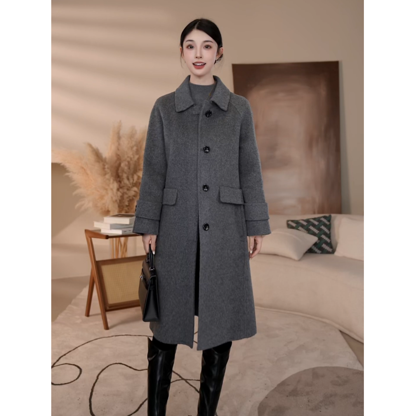 【曼贝】纯澳毛100双面羊毛大衣女新款高端轻奢定制8384007【珮珮冬】