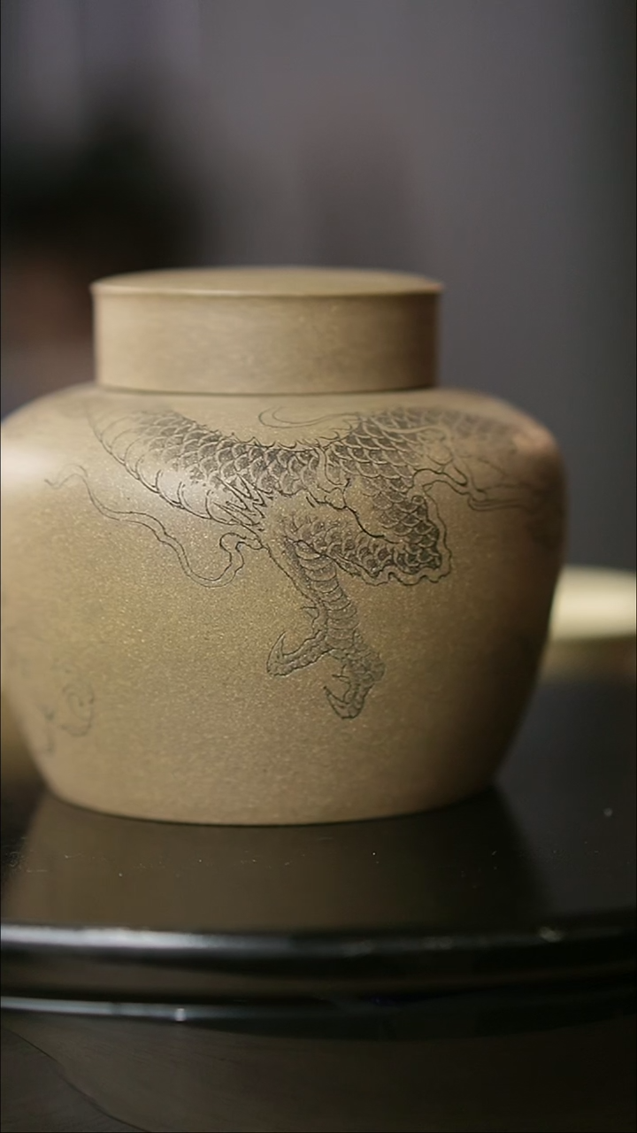 茶杯紫砂岚刻绘龙茶仓