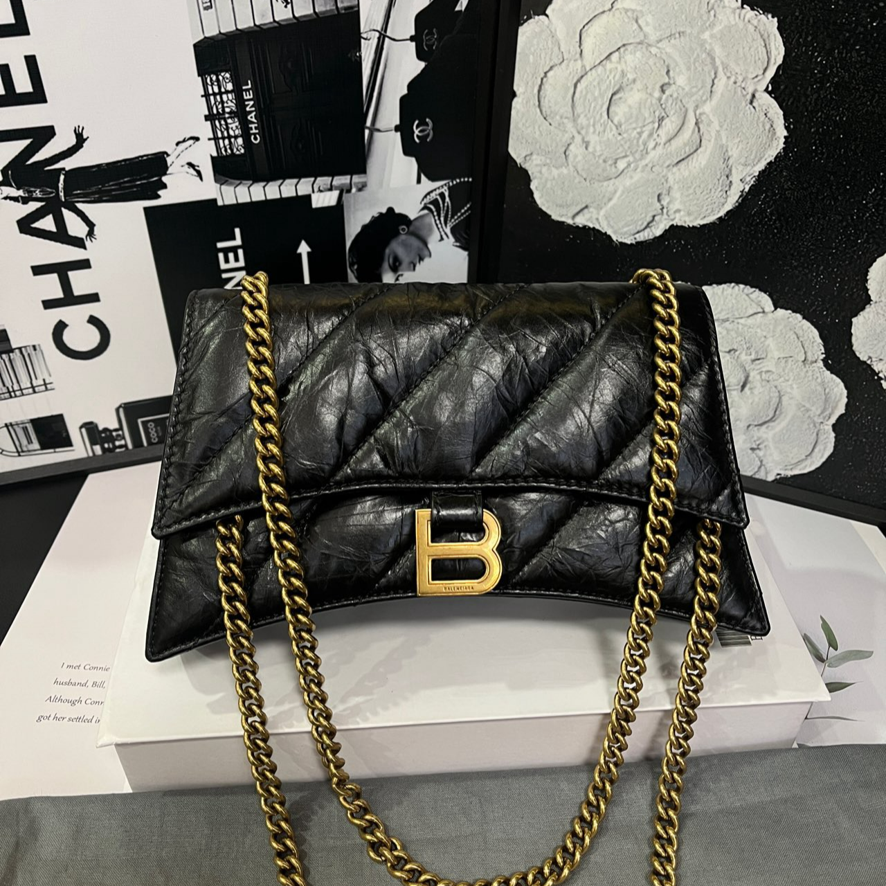 95新 Balenciaga/巴黎世家 黑金小号Crush斜挎包B1879#