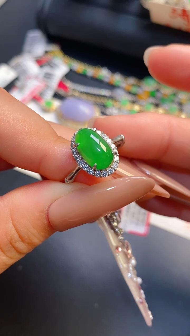 银S925镶嵌戒指翡翠天然