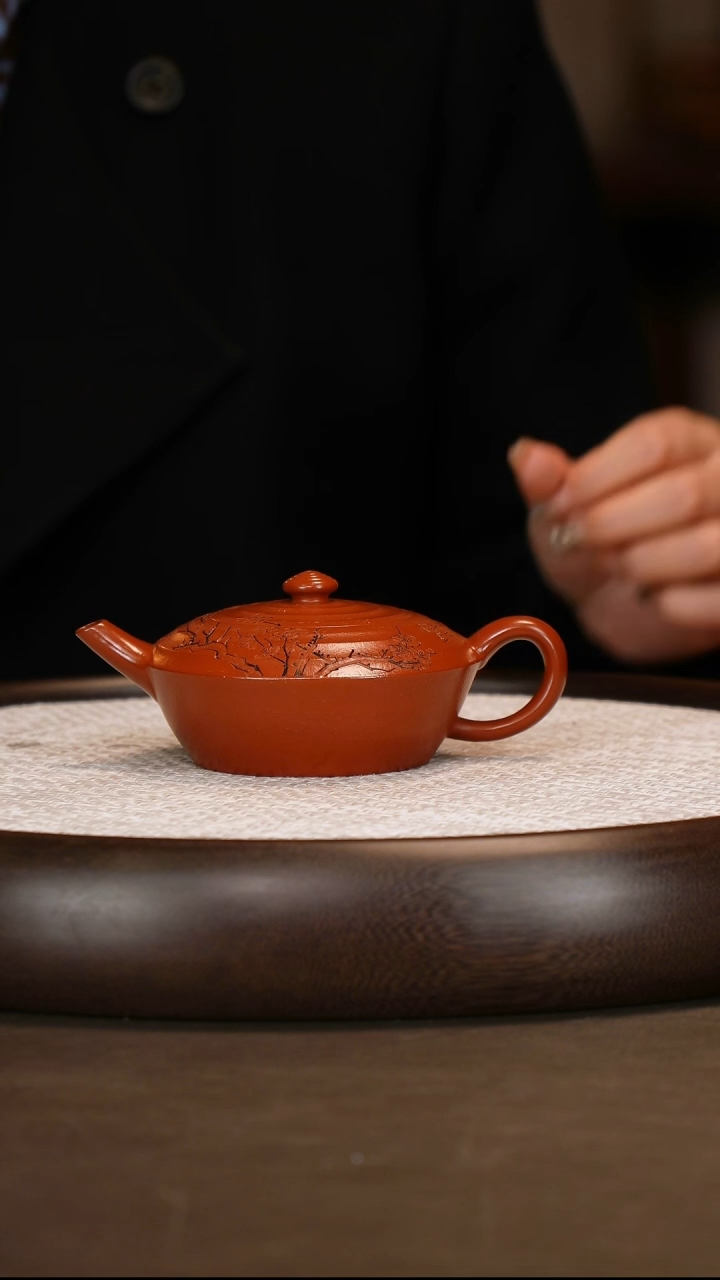 锡山品牌 锡山大红袍 大口波纹壶200c+朱泥葫芦杯