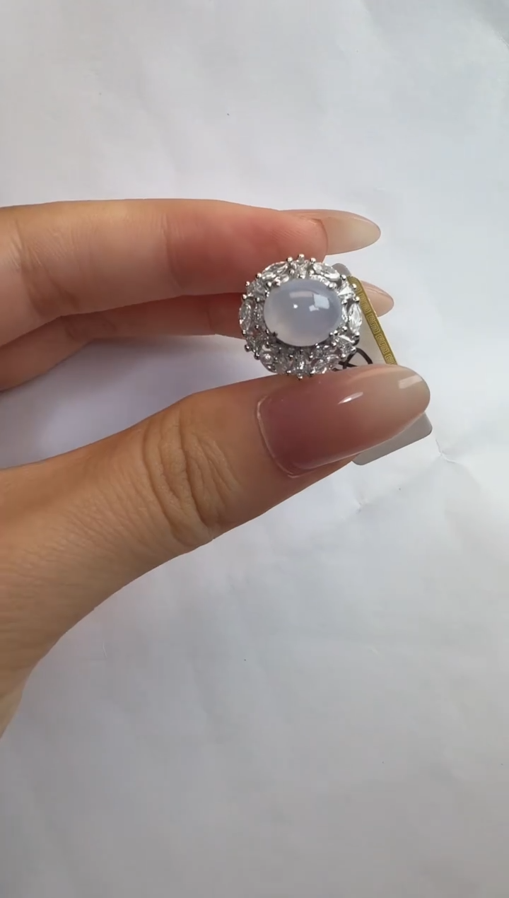 银S925镶嵌戒指翡翠通体925银镶缅甸A货翡翠戒指