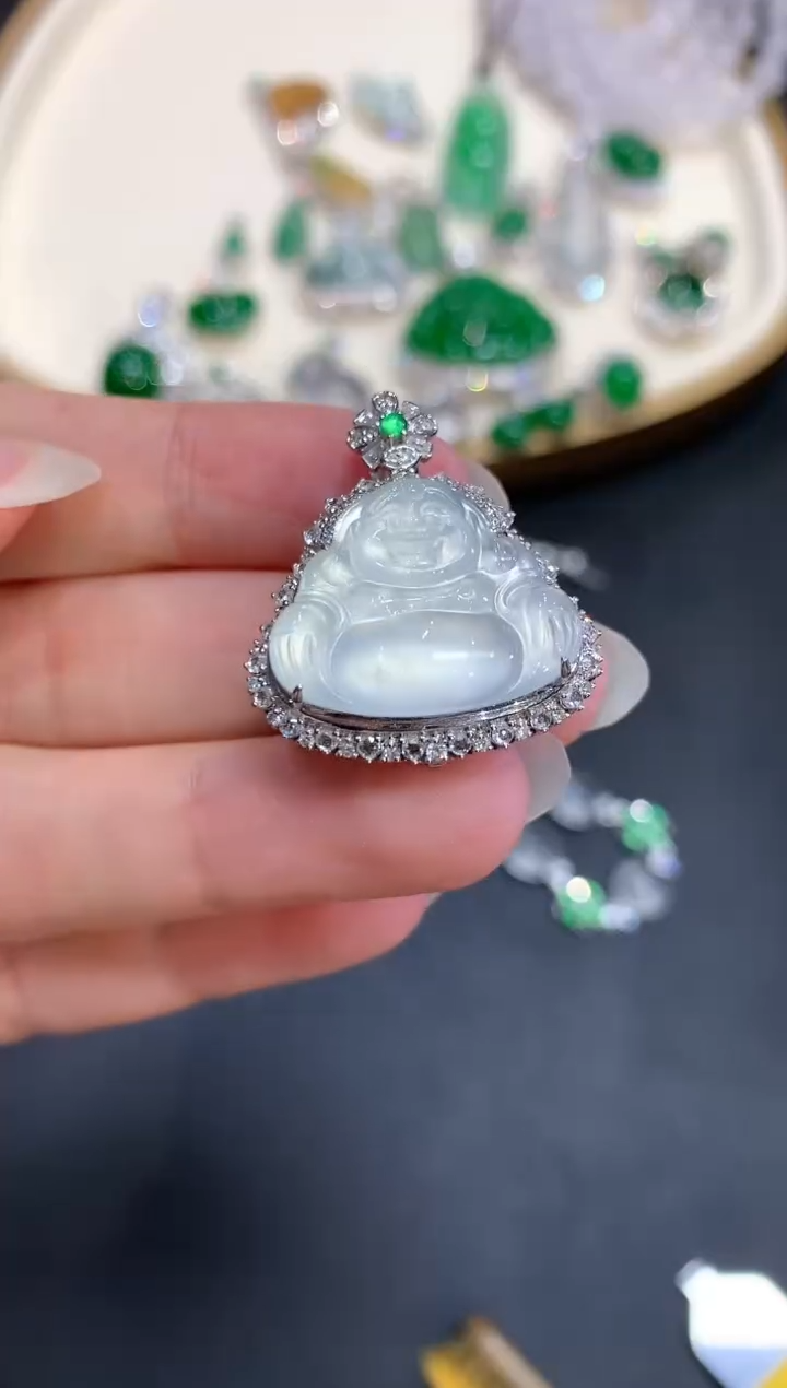 翡翠18K金镶嵌吊坠(不含链)S718|13000