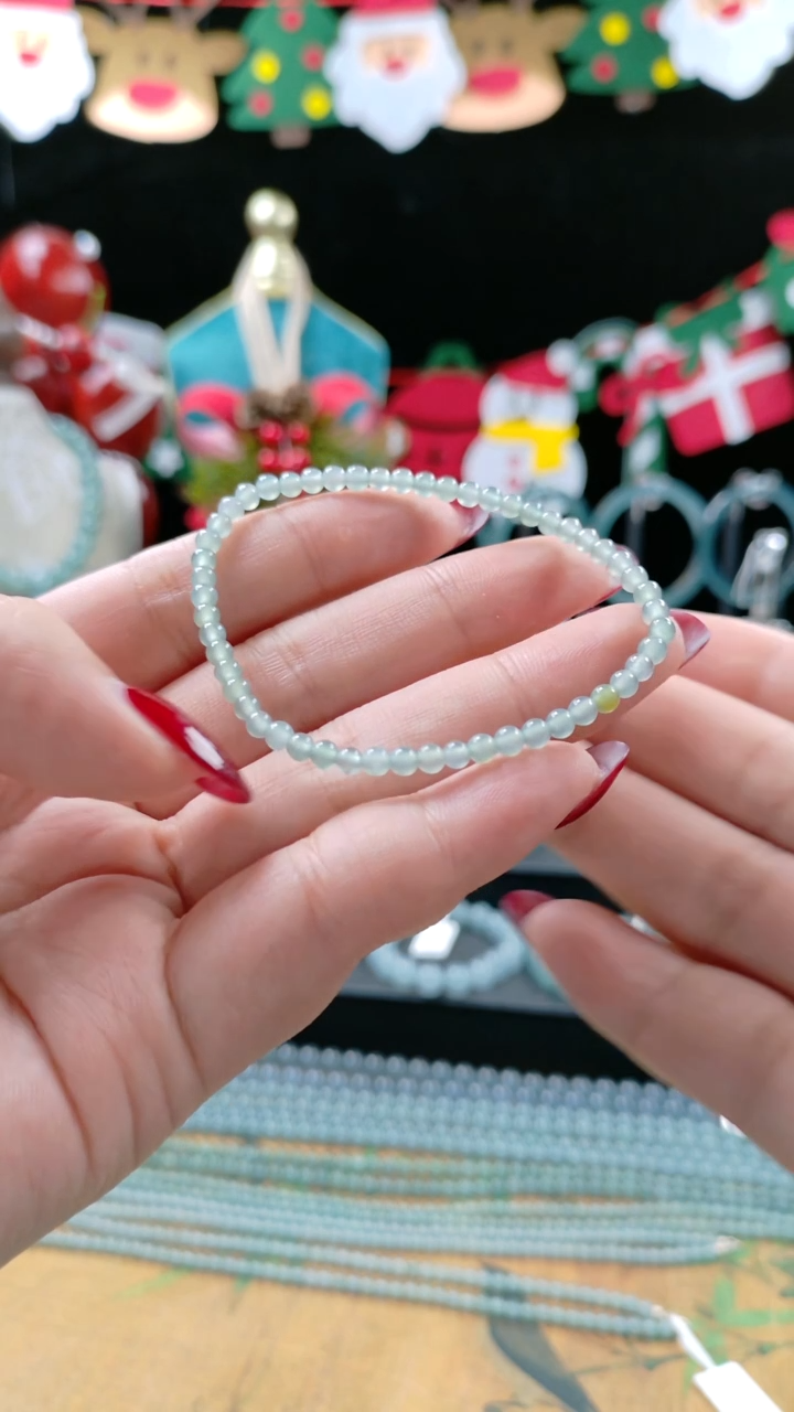 未镶嵌手串翡翠3.5mm高冰危白小米珠手串