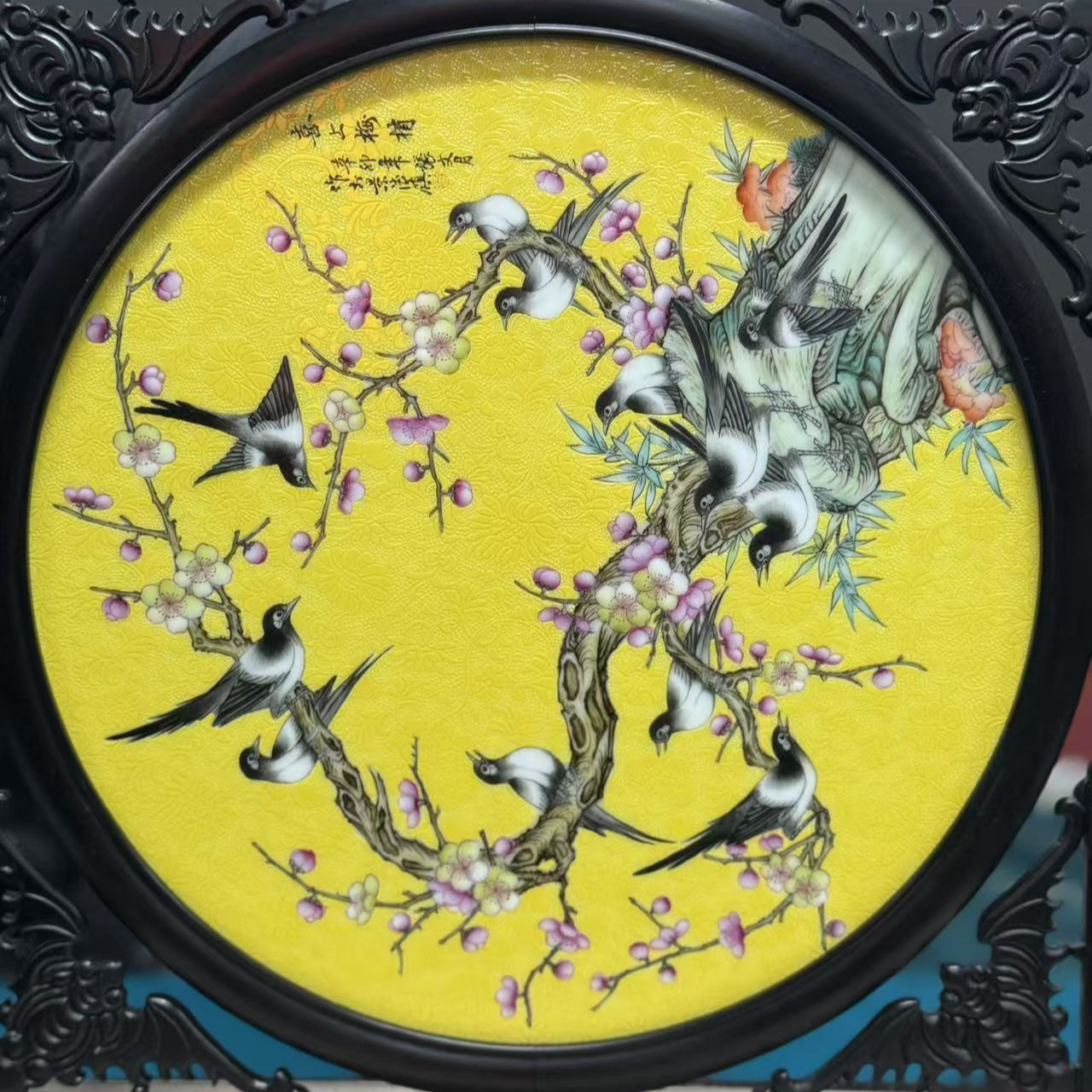  【景德镇】高温陶瓷，张文月手工手绘喜上眉梢瓷板